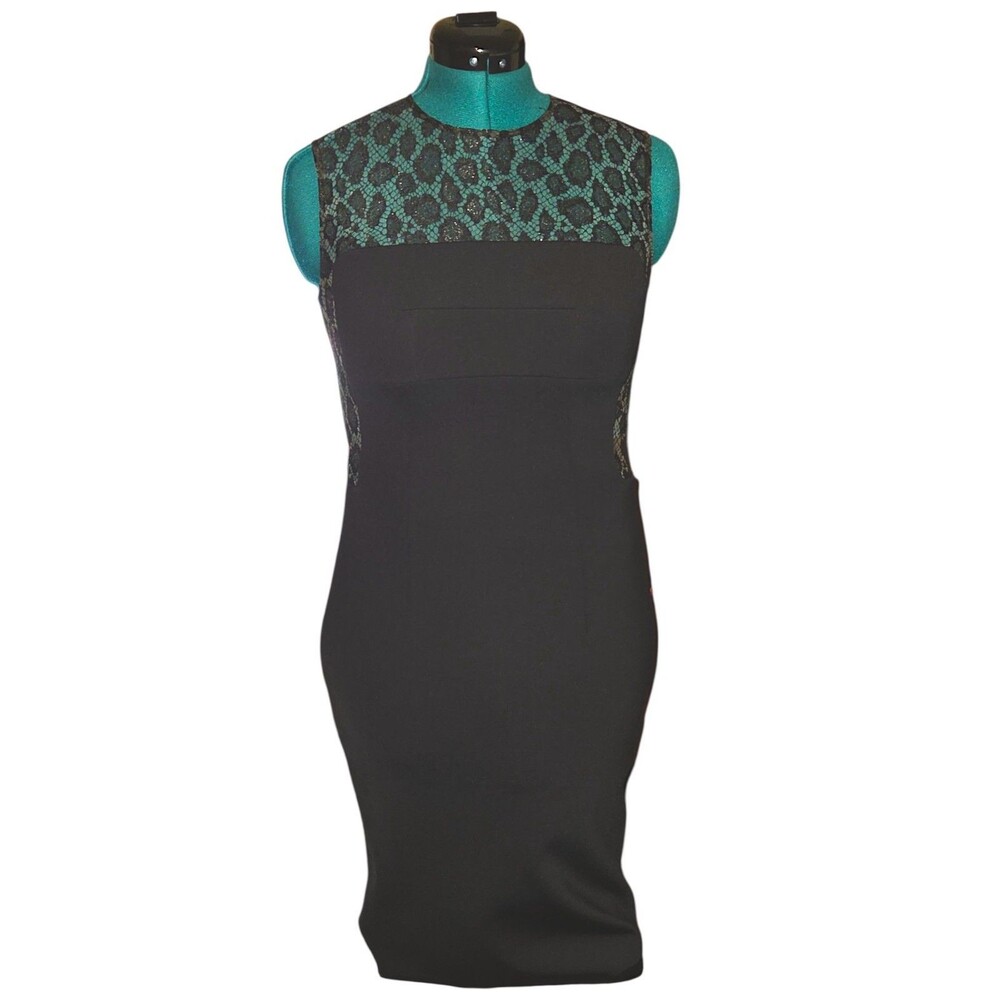 Alexander McQueen Black Sheath Dress w/Sheer Lace Metallic Insert Size IT44-US 8